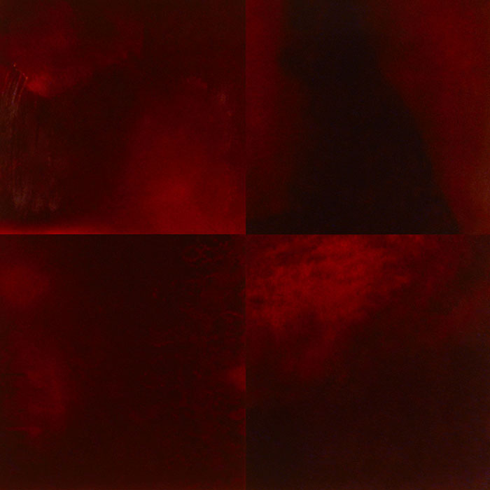 A four square painting with shades of red