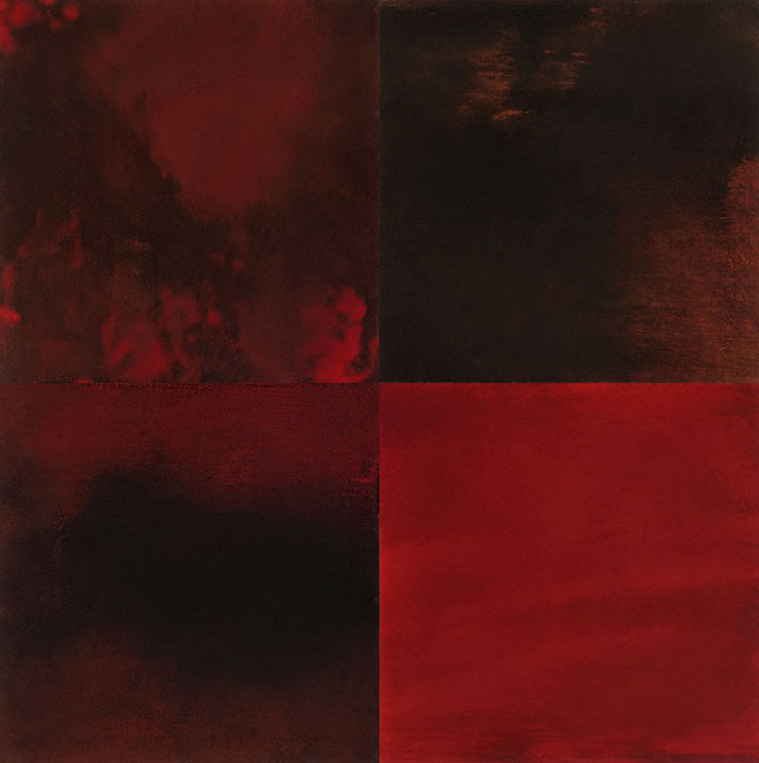Four different shades of red in a painting