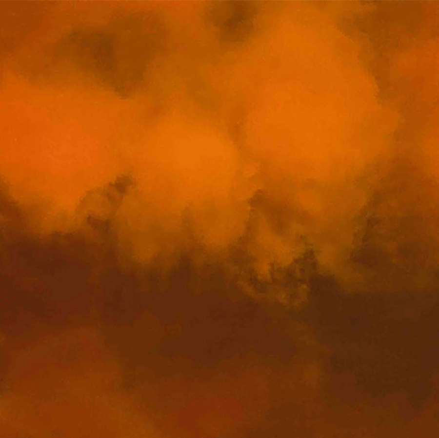 An orange night sky painting with clouds