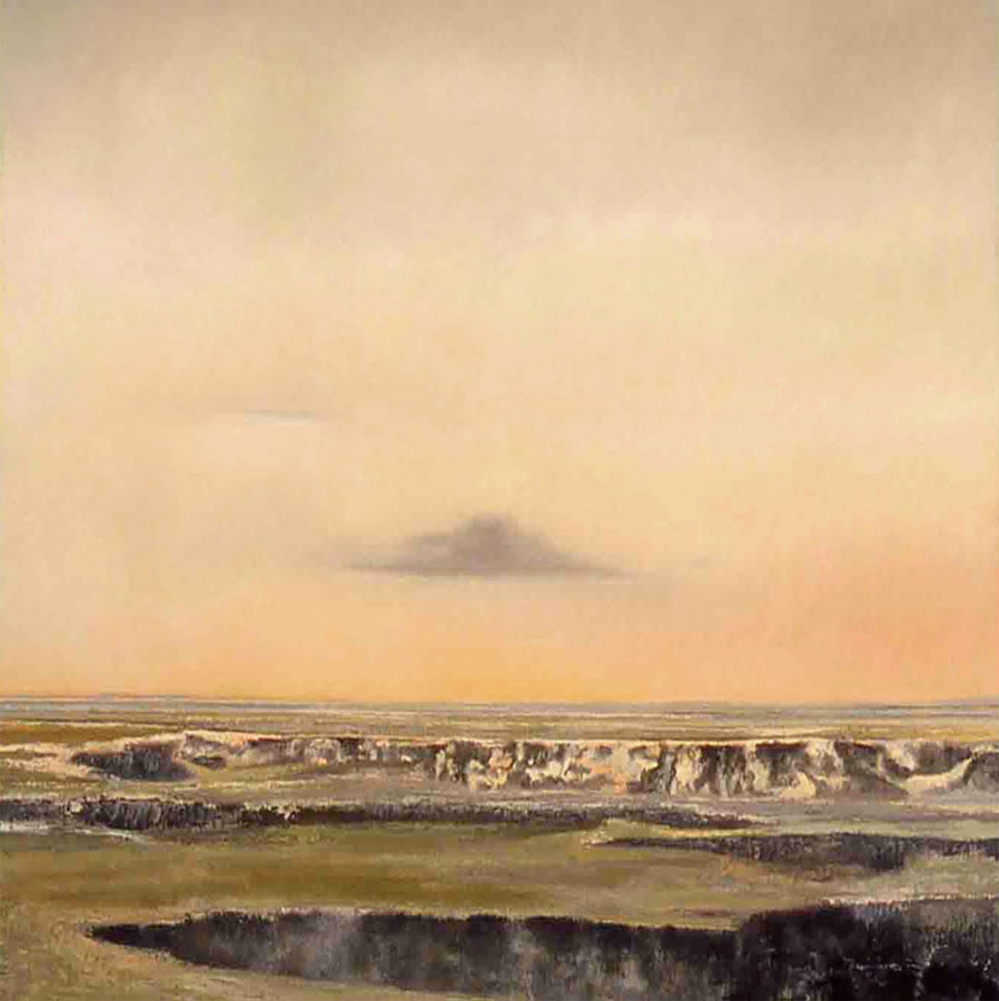 A landscape painting showing cliffs and elevations