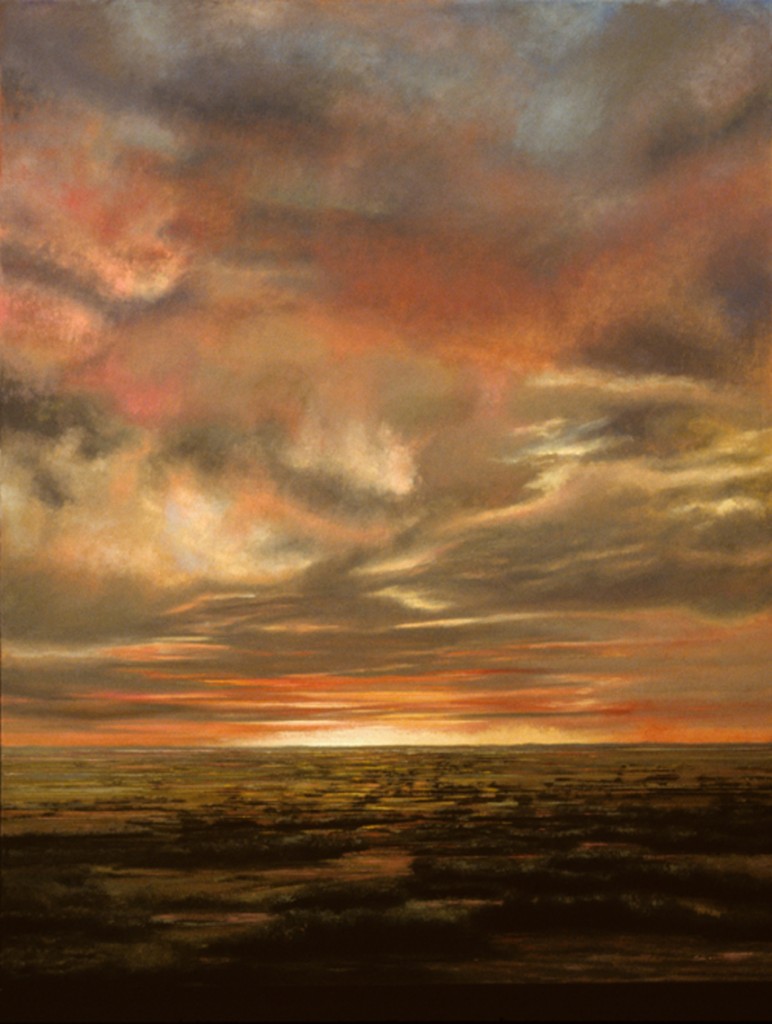 A landscape painting showing the earth at dusk