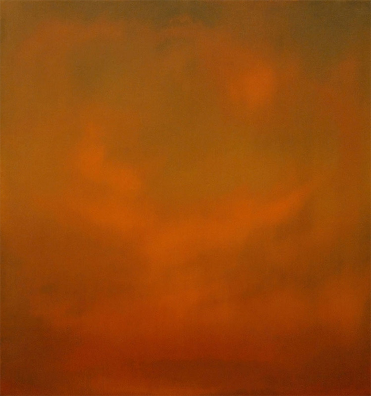 A cloudy night sky with shades of orange painting