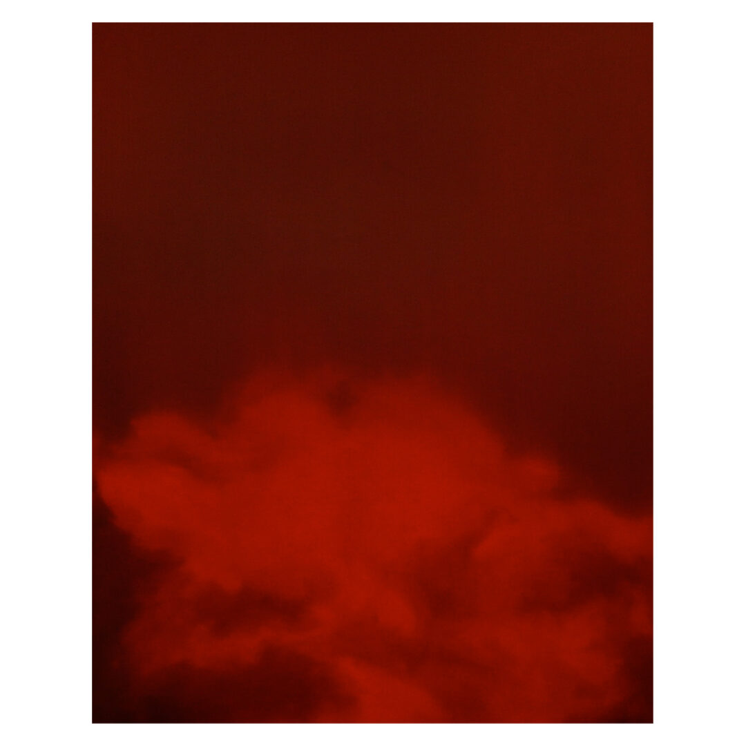 A cloudy red night sky with white borders painting